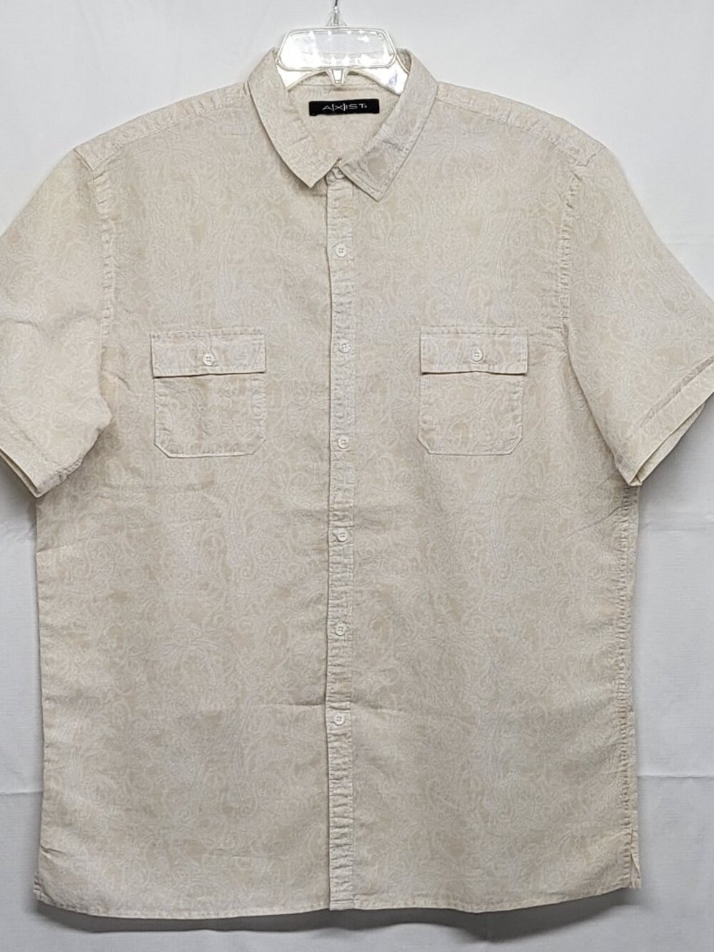 Axis Mens Shirt Linen Blend Button Up XL Short Sleeve Boho Allover Print
